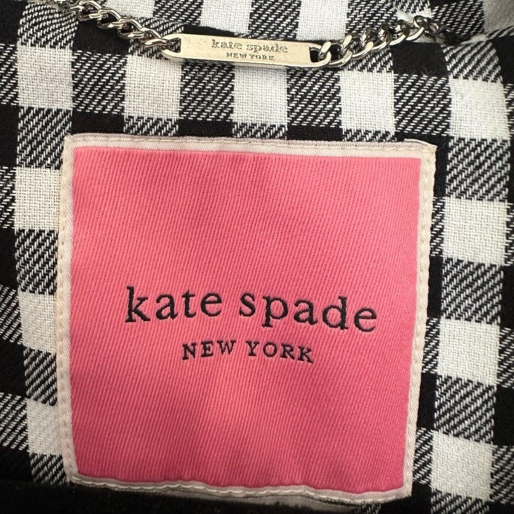 Kate Spade Black and White Gingham Checkered Trench Coat with Detachable Hood - Picture 5 of 7